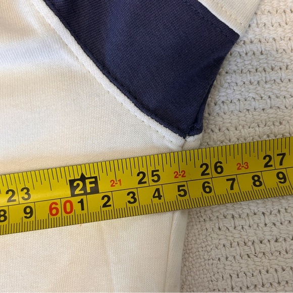 Boxy Navy and White Long Sleeve Polo Shirt Deep V Neck Trendy School Fall - Picture 9 of 12